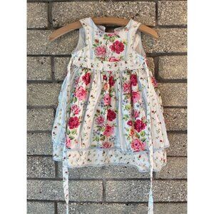 Laura Ashley Infant Girls Floral Sleeveless Dress With Tie Back Straps & Ruffle